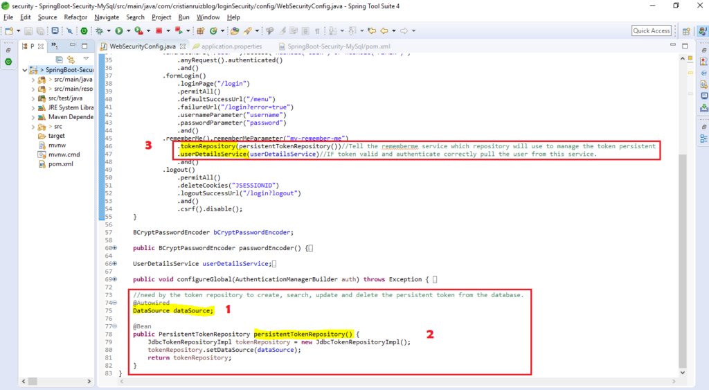 Security Configuration for Remember me Persisten token