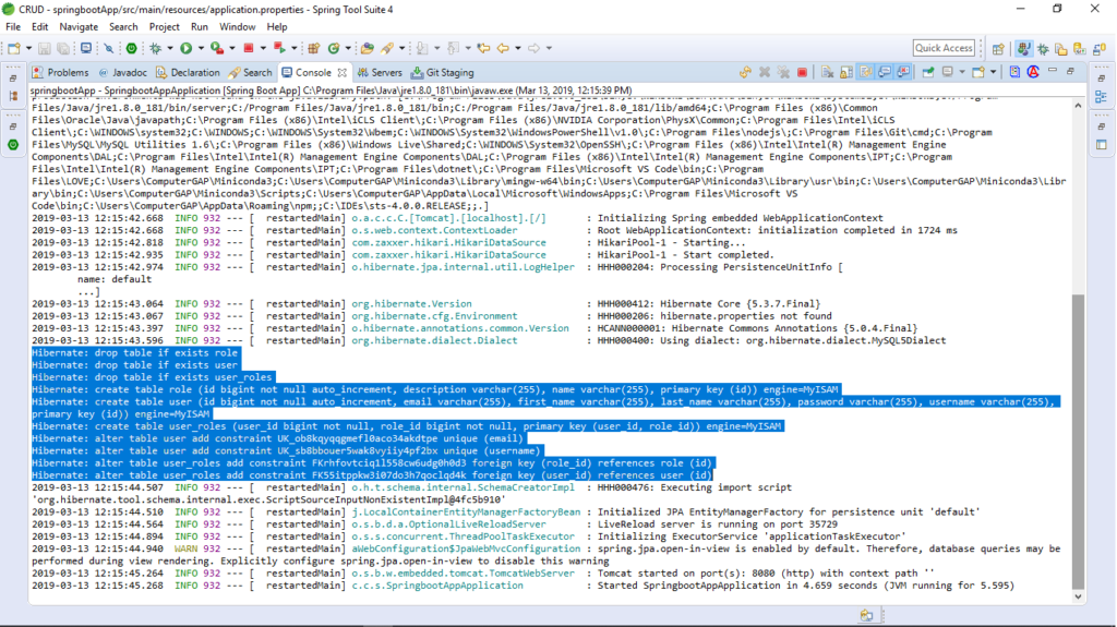 Hibernate DDL Console Output